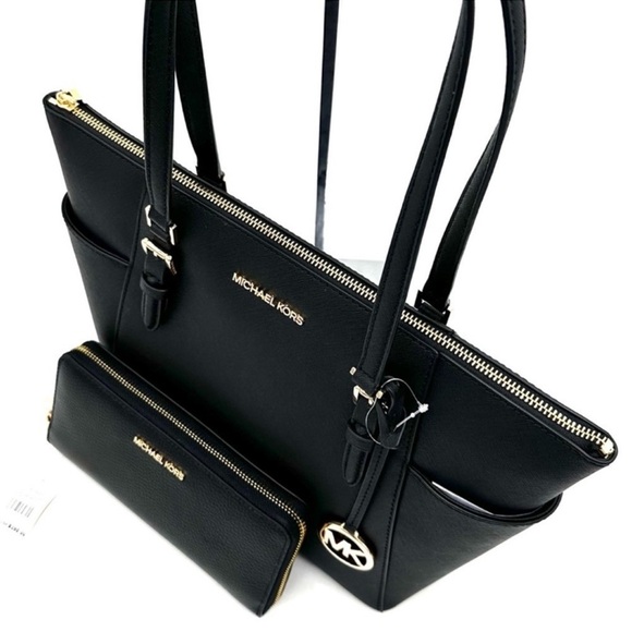 Michael Kors Large Charlotte Tote Bag & Large Continental Wallet Wristlet Black - Picture 11 of 14